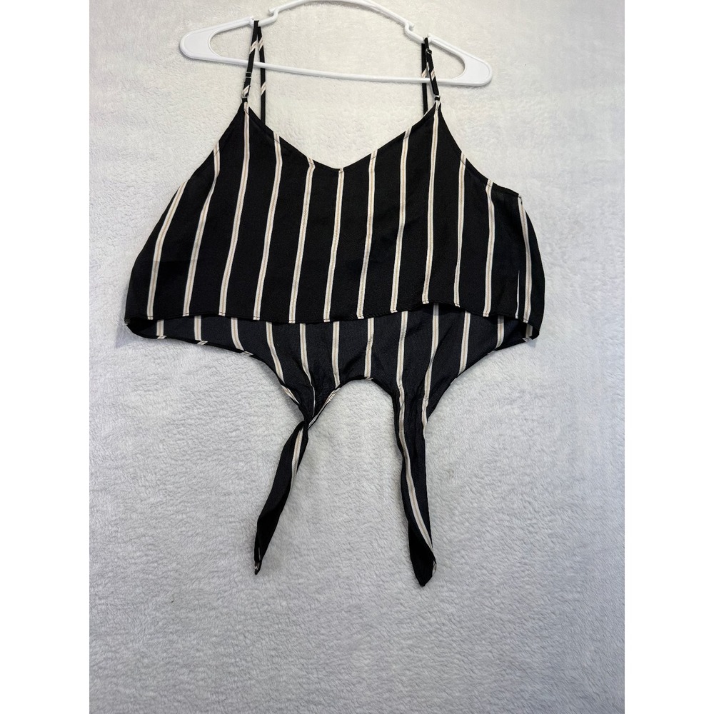 Forever 21 M Striped Crop Tank Y2K Streetwear Casual Minimalist Top Tie Front - Picture 4 of 4